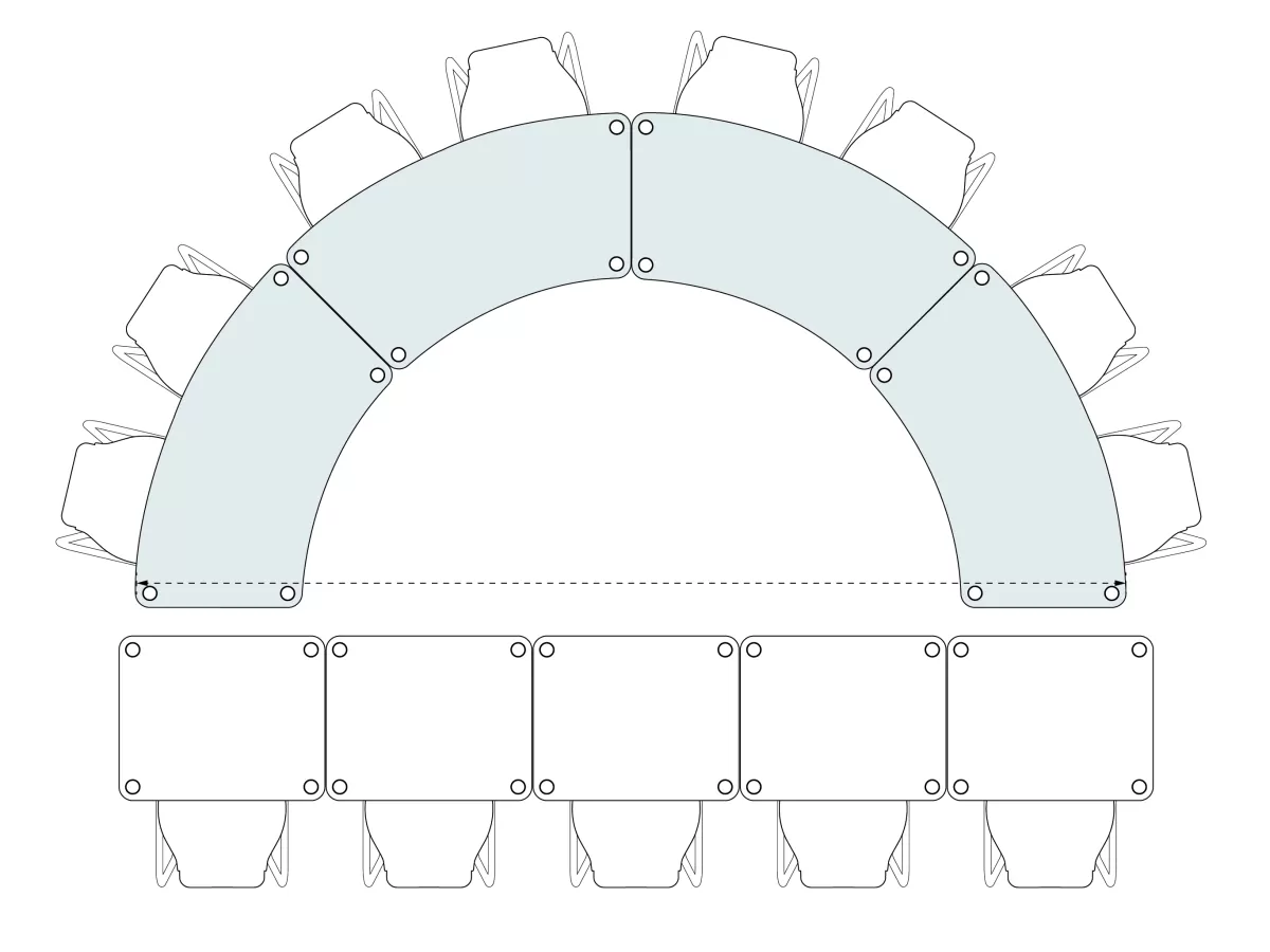 FLEX TABLE Segmenttisch 360 und FLEX TABLE Einzelarbeitsplatz Aufstellung FLÖTOTTO - FLEX TABLE Segment 300