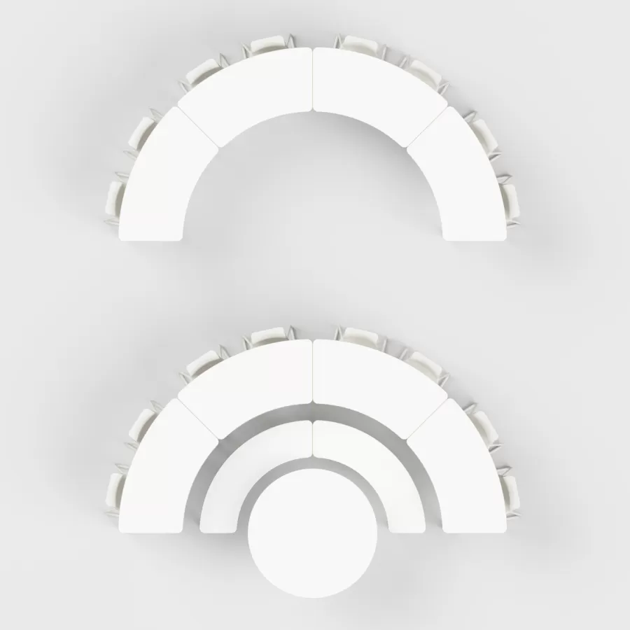 FLEX BENCH Segment 210 innen, FIX TABLE Ø120, FLEX TABLE Segment 360 FLÖTOTTO - FLEX BENCH Segment 210