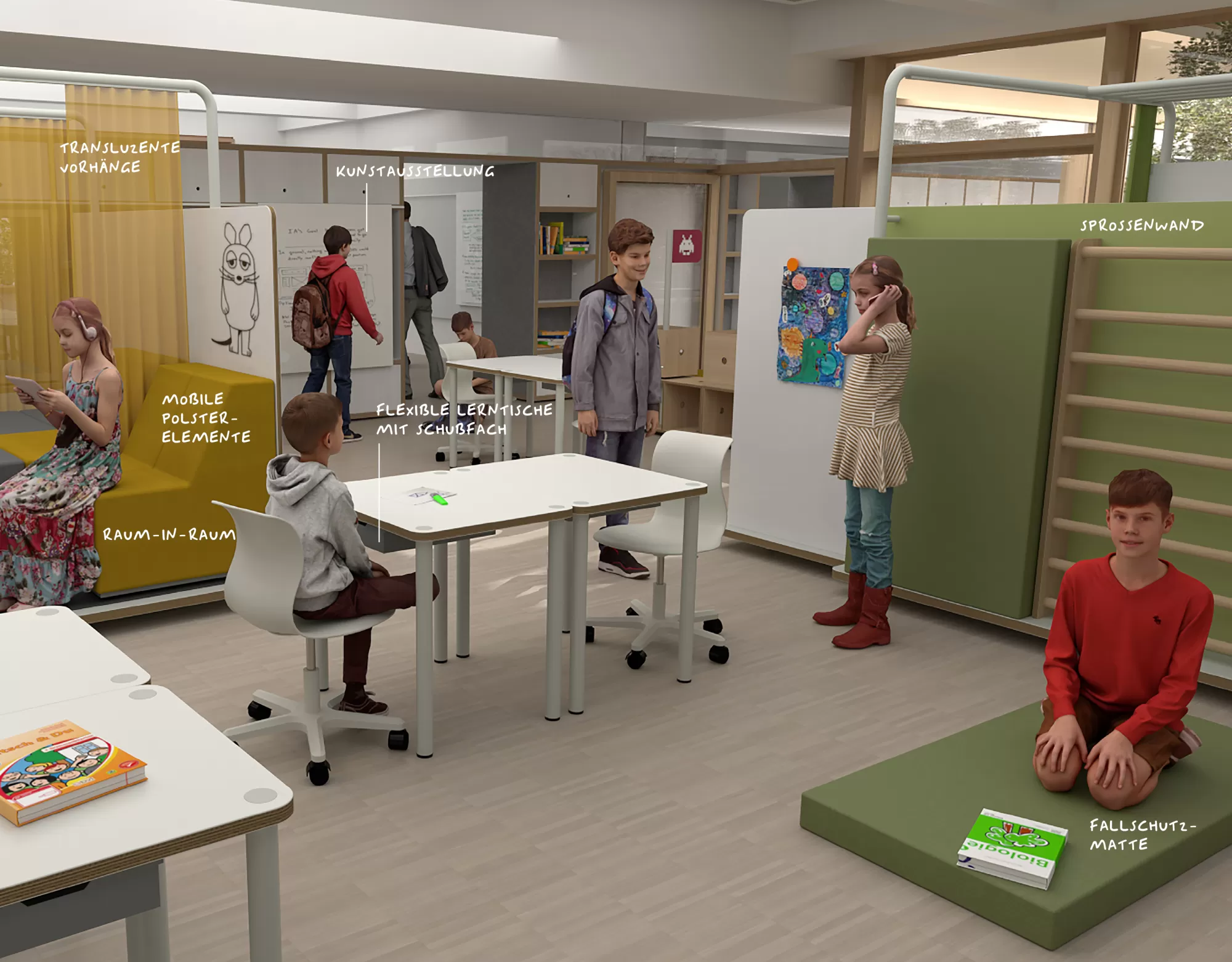 Entwicklung Lernfläche SEK I Gesamtschule Gießen-Ost FLÖTOTTO - Wir entwickeln Räume, Flächen und Atmosphären, die das Lernen fördern.